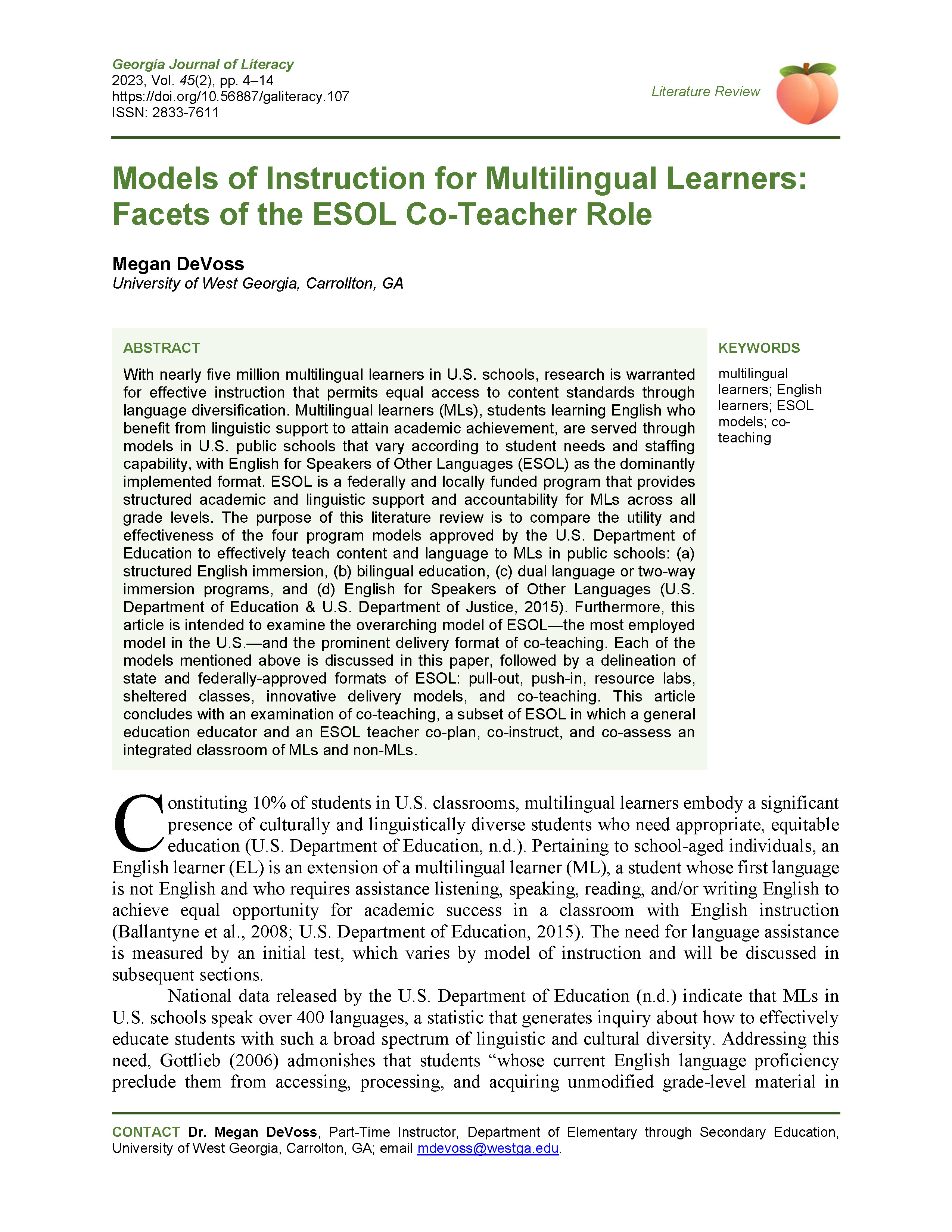 107 Models of ML Instruction (DeVoss, 2023)