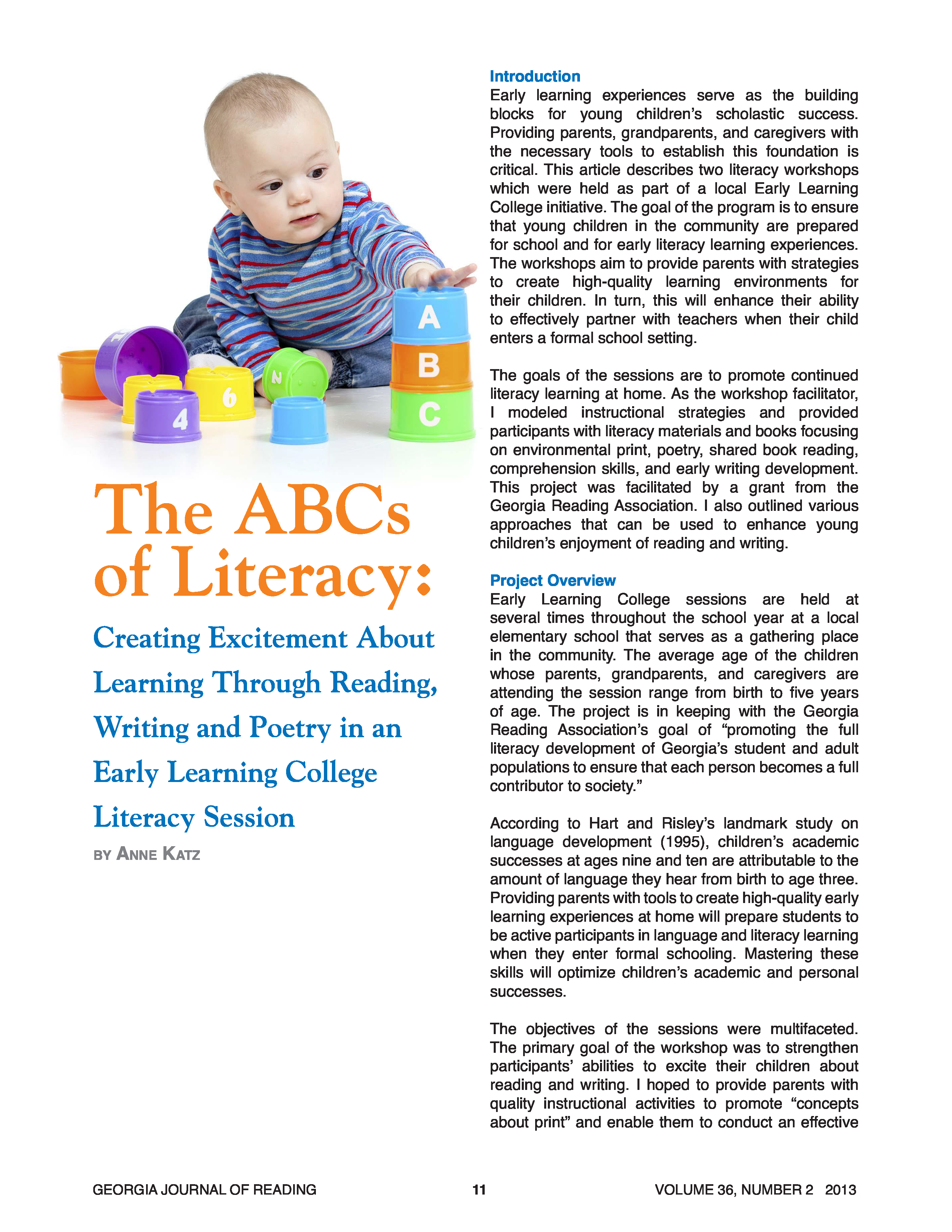 The ABCs of Literacy: Creating Excitement About Learning Through Reading, Writing and Poetry in an Early Learning College Literacy Session