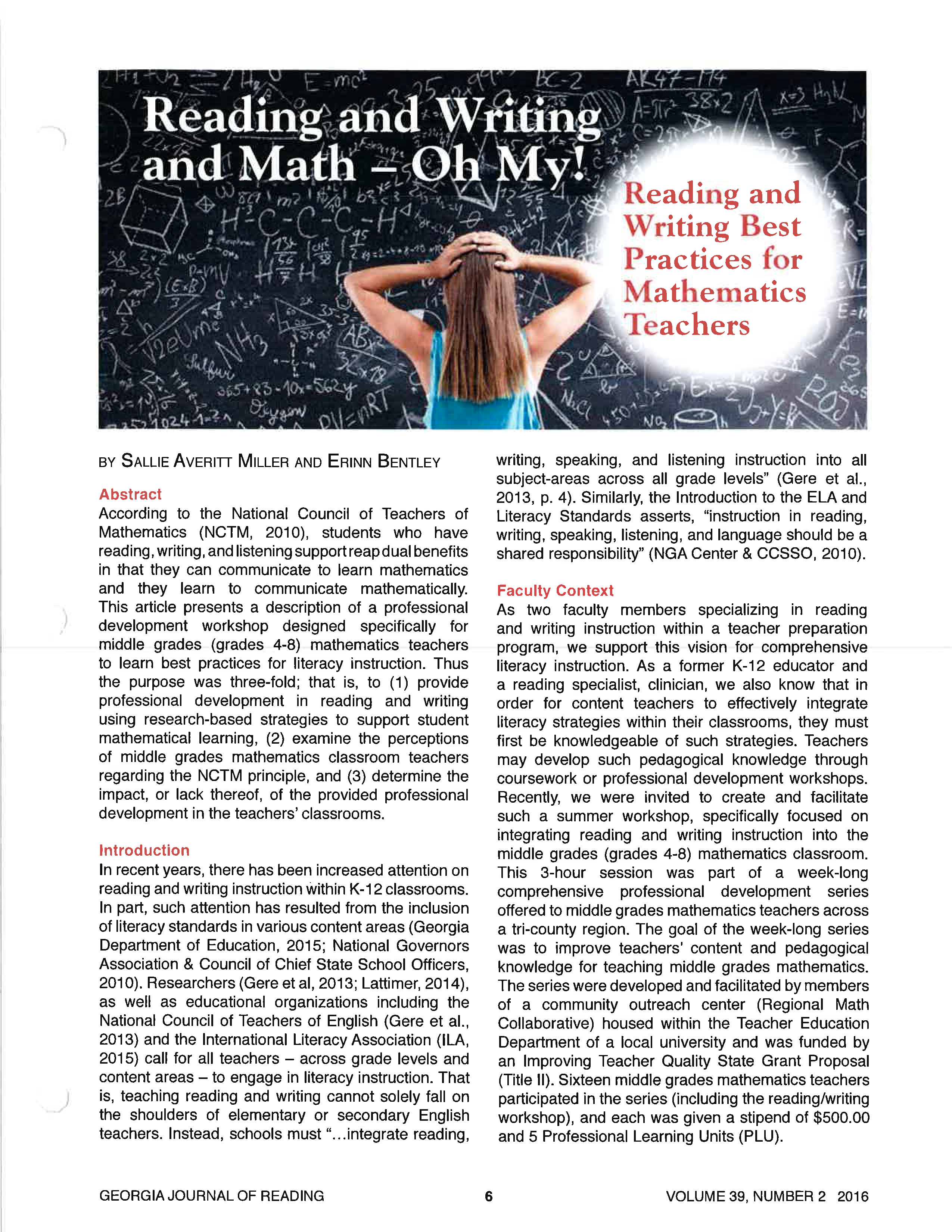 Reading and Writing and Math - Oh My! Reading and Writing Best Practices for Mathematics Teachers