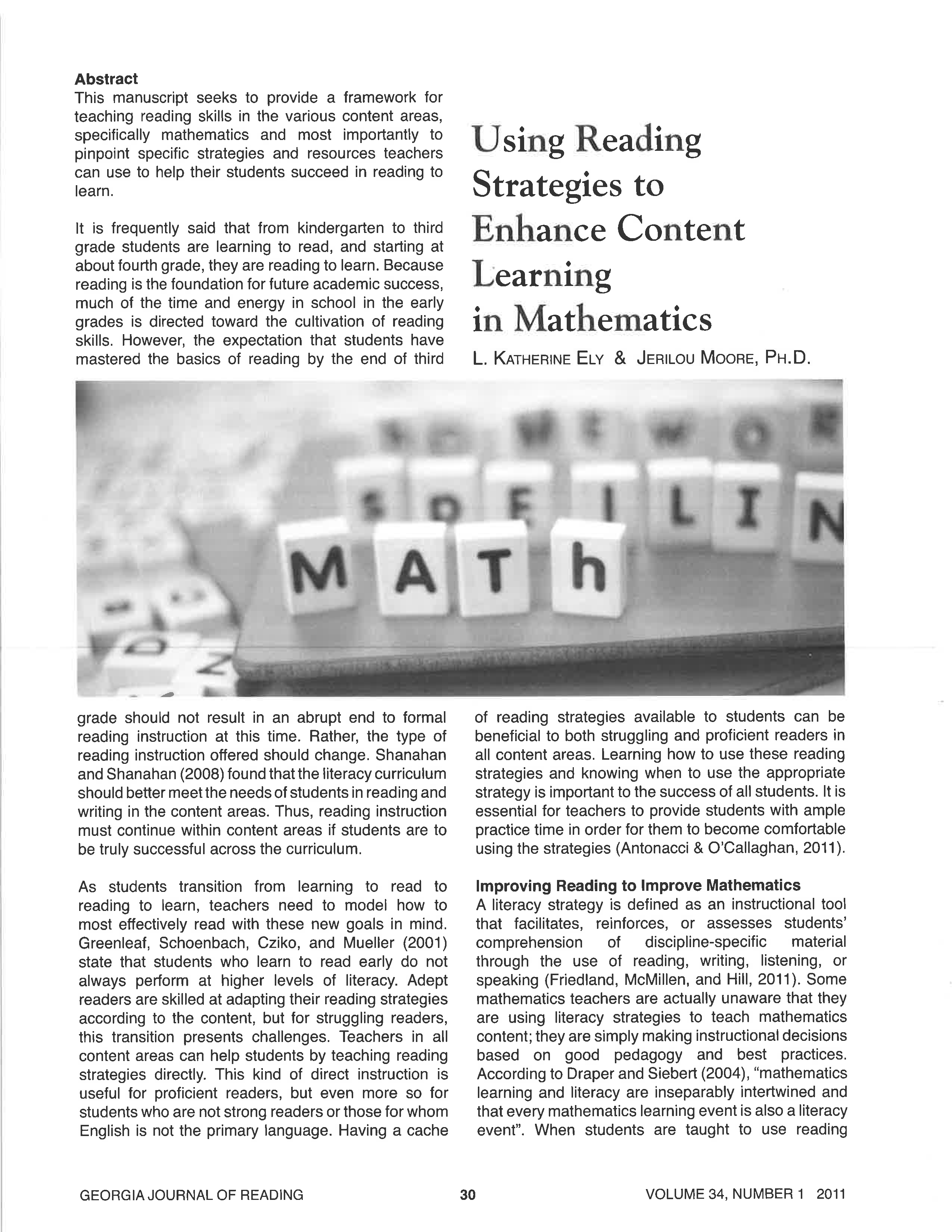 Using Reading Strategies to Enhance Content Learning in Mathematics